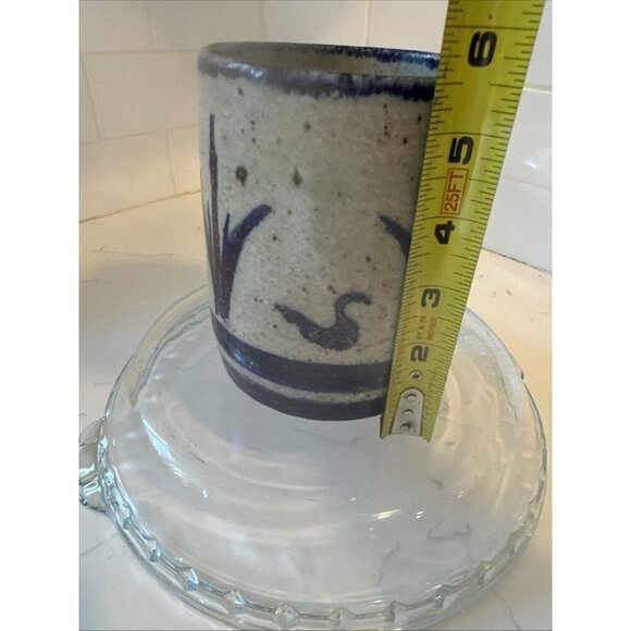 Studio Art Pottery Vase Planter Blue Ban Brown speckles Signed - Picture 2 of 15